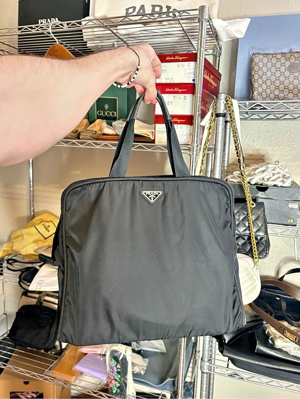 Prada Tessuto Nylon Structured Tote Bag Black